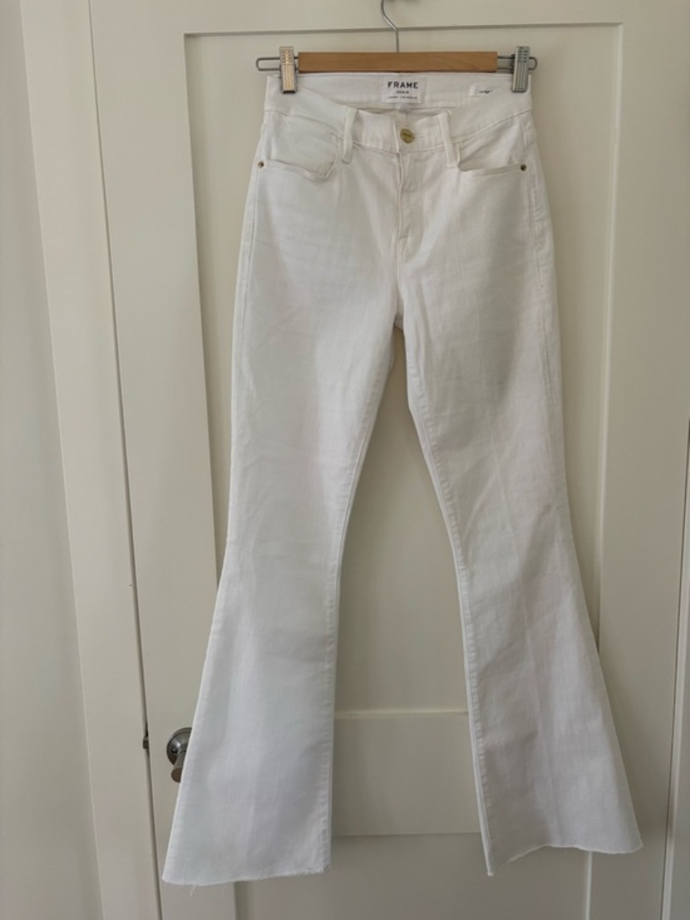 Frame white denim jeans le high flare neutral minimalist everyday casual sz 25